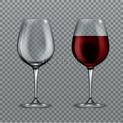透明葡萄酒杯图片_逼真的酒杯。