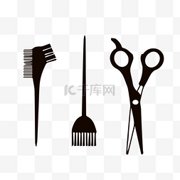 剪刀工具图案图片_理发工具黑色刷子和剪刀