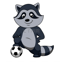 卡通浣熊动物设计图片_俏皮微笑的卡通浣熊足球运动员角