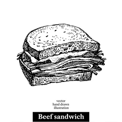 手绘奶酪素材图片_手绘牛肉三明治媒介隔离食品说明