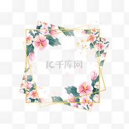 方形韩国木槿金线边框花卉