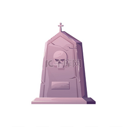卡通头骨图片_墓碑或墓碑孤立的卡通墓碑，顶部