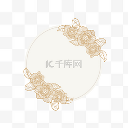 金色线稿花卉圆形边框