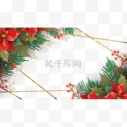 金色长方形图片_圣诞一品红花卉边框