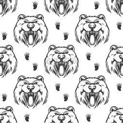 纹理灰背景图片_与灰熊的无缝模式。
