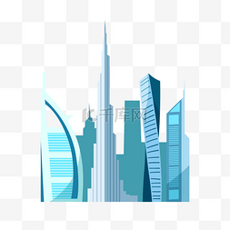 蓝色迪拜高楼城市剪影