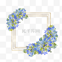 浅蓝色边框背景图片_非洲百子莲水彩花卉金色方形边框