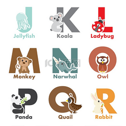 兔子猴子图片_从 J 到 R 的字母动物矢量图