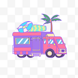 夏日海滩车图片_紫色冲浪巴士夏日