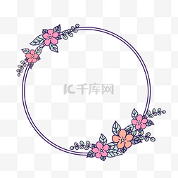 春季可爱花卉圆形边框
