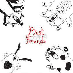 Best Friends Bear Fox Dog Rabbit 卡片。Bes