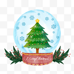 圣诞节圣诞树水彩传统节日雪球