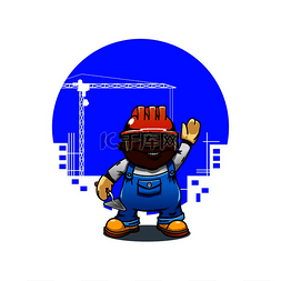 砖工人图片_戴着橙色安全帽的友好卡通非洲裔