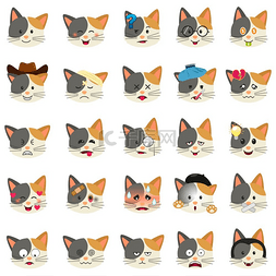 不同猫表情符号表达的矢量图解