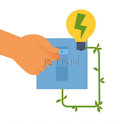 灯泡绿色卡通图片_节能倡导清洁自然环境手和电灯开