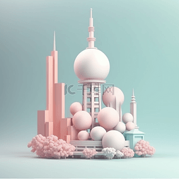 上海3D东方明珠地标建筑