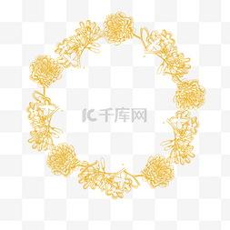 金线花卉婚礼圆形花环边框