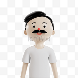 3DC4D立体白色短袖留胡子男子