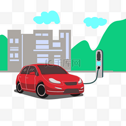 新能源汽车插画图片_电动汽车红色科技环保