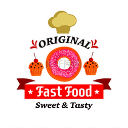 招牌海报图片_快餐甜点标签甜甜圈松饼和厨师帽