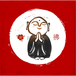 菩萨手绘图片_日本菩萨Jizo在红色背景的白色圆