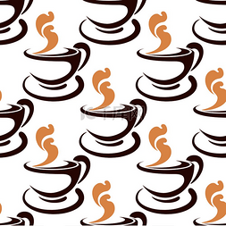 咖啡馆图案图片_热气腾腾的咖啡杯无缝图案与棕色