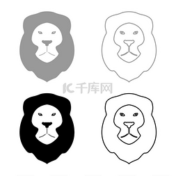 狮子动物野生猫头套装图标灰黑色
