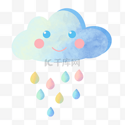 下雨的插画图片_云朵立体下雨蓝色粉色图片绘画