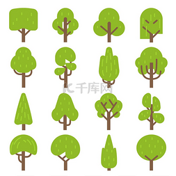 树叶简单图片_平坦的树森林树木具有绿色叶子的