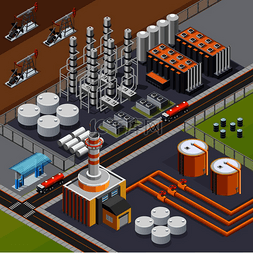 等距矢量图图片_石油工业和运输组成与大炼油厂和