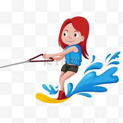 水橇运动女性红色卡通人物