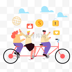 彩色金融图标图片_金融彩色骑自行车欢呼金钱人物