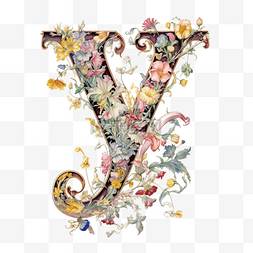 Y图片_洛可可风格鲜花环绕字母系列字母
