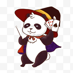 海报扑克图片_动物魔术师熊猫可爱卡通风格