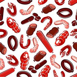 肉肠背景图片_美味的肉肠和意大利腊肠无缝图案