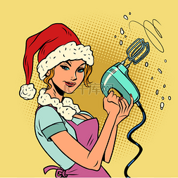 卡通搅拌器图片_一个圣诞老人女人带着一只手搅拌