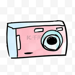 手绘水彩相机图片_蓝色粉色简约水彩晕染相机