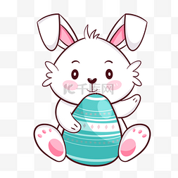 手绘卡通小彩蛋图片_抱着绿色彩蛋的复活节卡通可爱兔