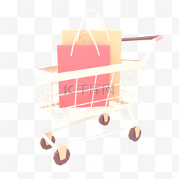 3d渲染立体购物车购物袋