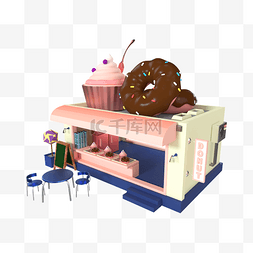 甜品屋图片_3D立体C4D建筑房子甜品屋