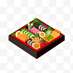 日本新年料理抽象蔬菜餐盒图形