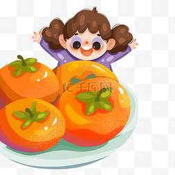 柿子水果盆子女孩