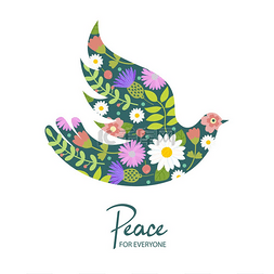 花卉鸟矢量图片_和平鸽和平的象征一个人人共享的