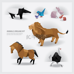 动物集合图片_动物折纸设置矢量图