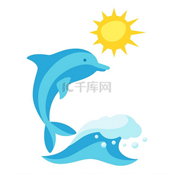 波浪和海豚的夏季插图以简单的卡