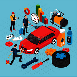 时间运输图标图片_汽车服务等距概念与维护和维修符