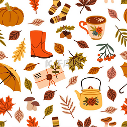 秋季元素无缝图案卡通黄色的叶子