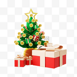 礼品包装盒图标图片_圣诞节3D立体圣诞树礼品模型