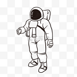 人物卡通线条黑白图片_黑白线描航天宇航员