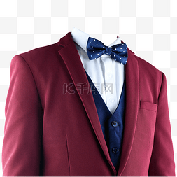 摄影图白衬衫红西装领结